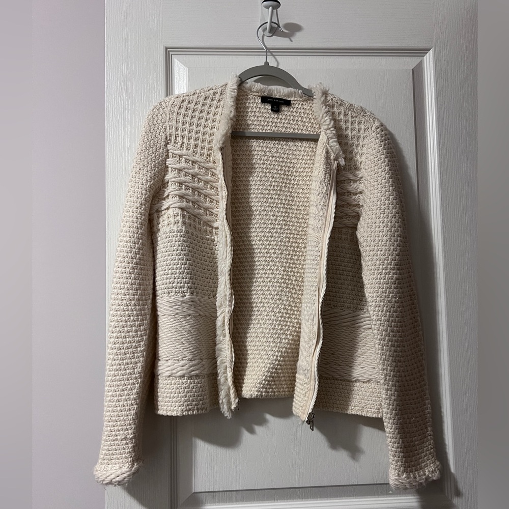 Ann Taylor’s Fringe Cream zip up Jacket